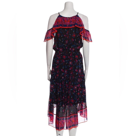 Joie NWT 100% silk high low hem floral ruffle midi dress black pink red blue - Picture 3 of 16